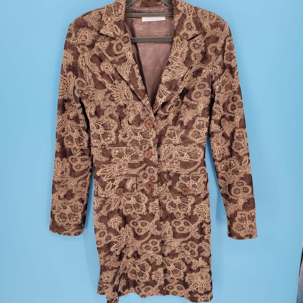 Charlotte Russe Blazer Jacket Womens 5/6 Y2K tapestry Paisley Brown Academia vtg